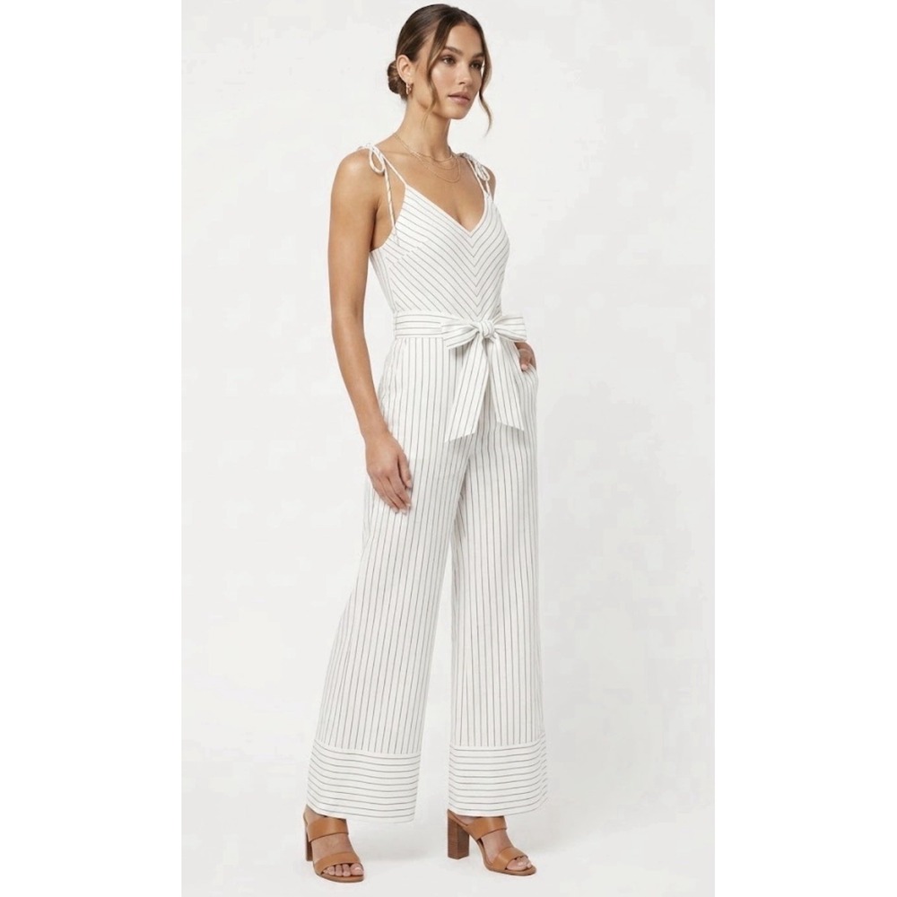 SAYLOR Anthropologie White Black Striped Jumpsuit M Chic Minimalist Statement